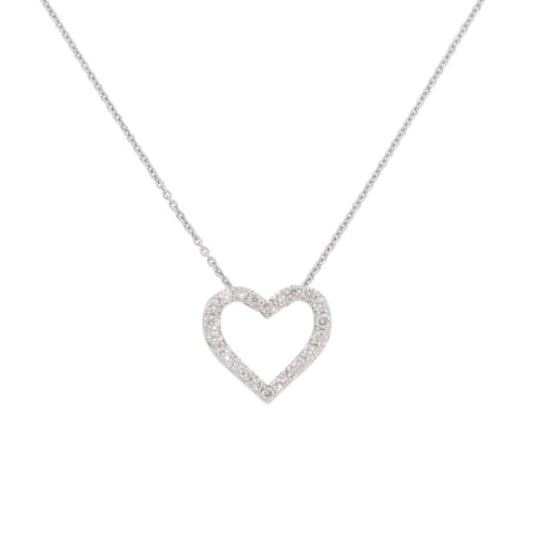 Contemporary Diamond Heart Pendant Necklace in Platinum