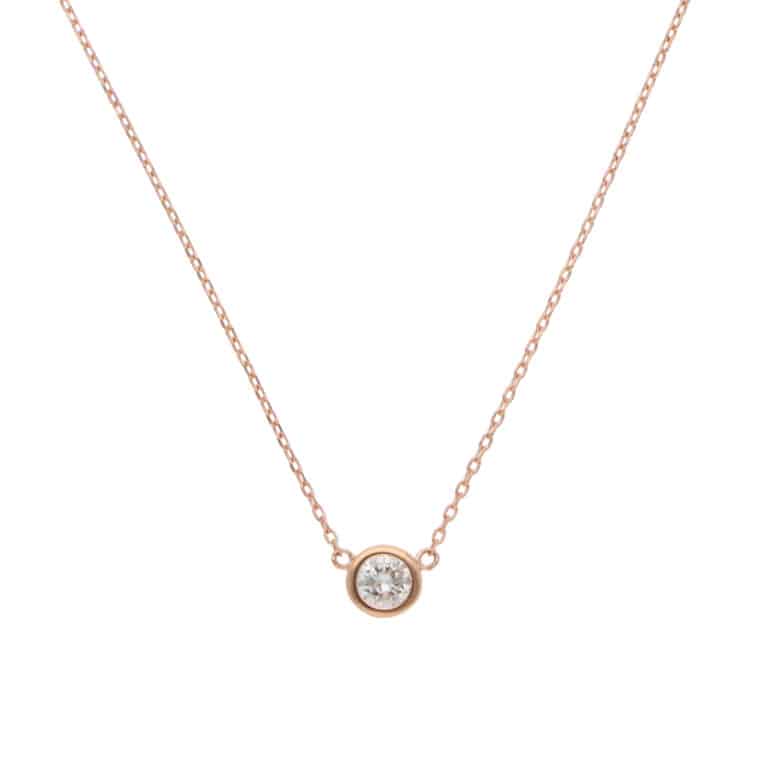 Contemporary Diamond Solitaire Necklace in Rose Gold