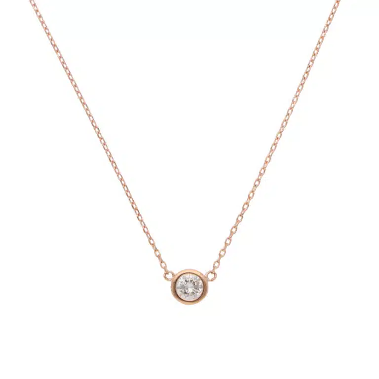 Contemporary Diamond Solitaire Necklace in Rose Gold