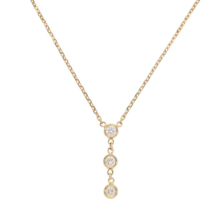 Contemporary Diamond Drop Pendant Necklace in Yellow Gold