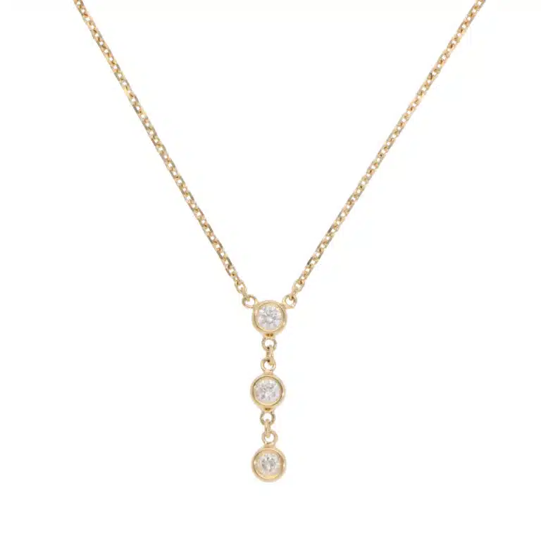 Contemporary Diamond Drop Pendant Necklace in Yellow Gold