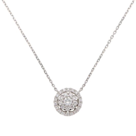 Contemporary Diamond Cluster Pendant Necklace in White Gold
