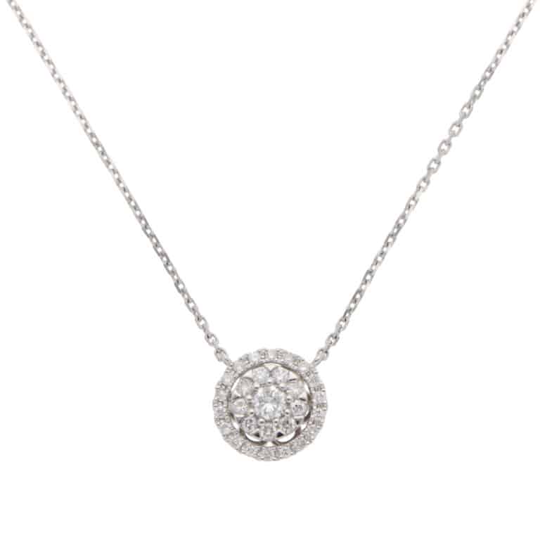 Contemporary Diamond Cluster Pendant Necklace in White Gold