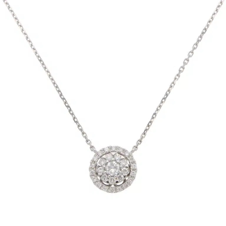 Contemporary Diamond Cluster Pendant Necklace in White Gold