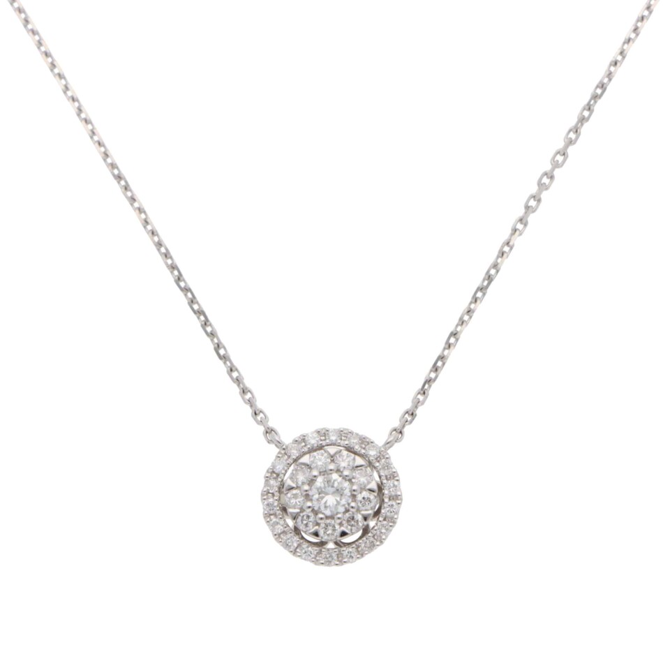 Contemporary Diamond Cluster Pendant Necklace in White Gold