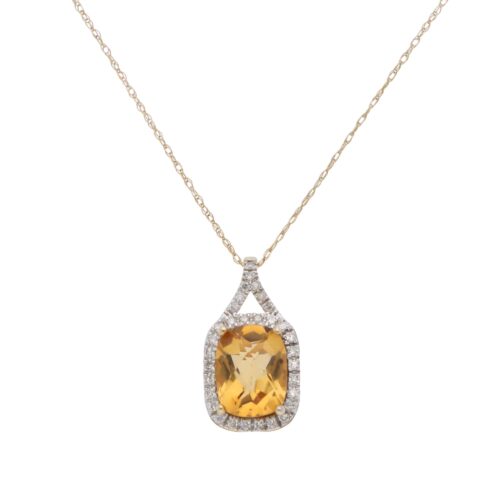 Contemporary Citrine and Diamond Pendant Necklace in Yellow Gold