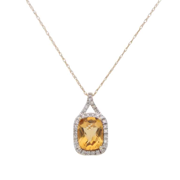 Contemporary Citrine and Diamond Pendant Necklace in Yellow Gold