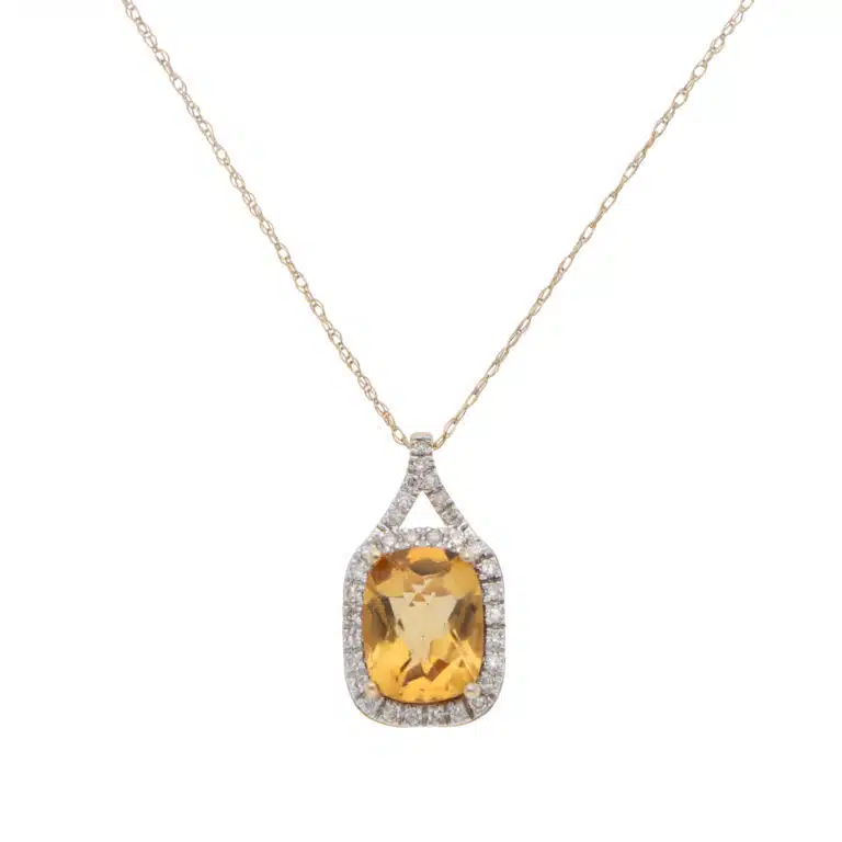 Contemporary Citrine and Diamond Pendant Necklace in Yellow Gold