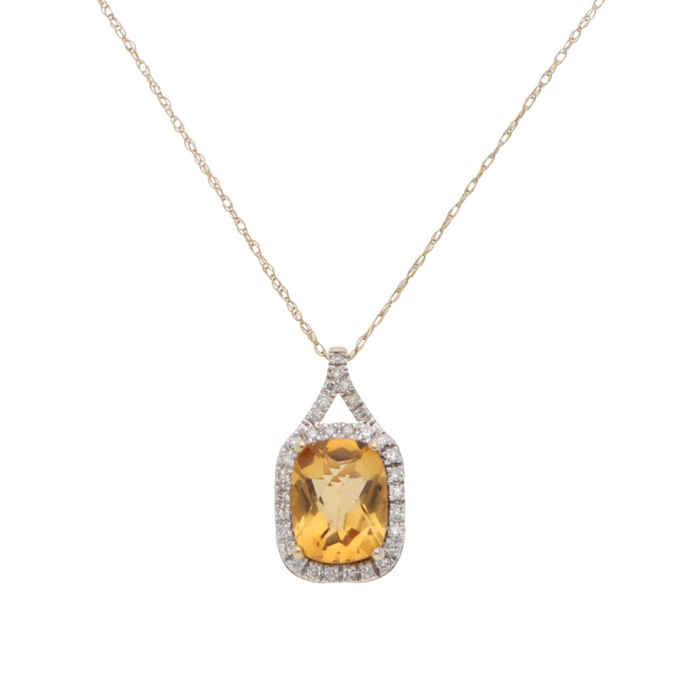 Contemporary Citrine and Diamond Pendant Necklace in Yellow Gold