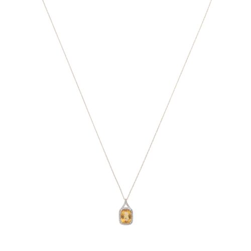 Contemporary Citrine and Diamond Pendant Necklace in Yellow Gold