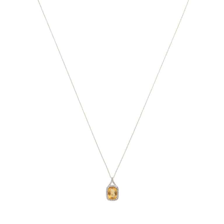 Contemporary Citrine and Diamond Pendant Necklace in Yellow Gold