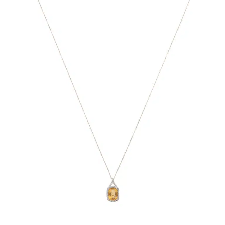 Contemporary Citrine and Diamond Pendant Necklace in Yellow Gold