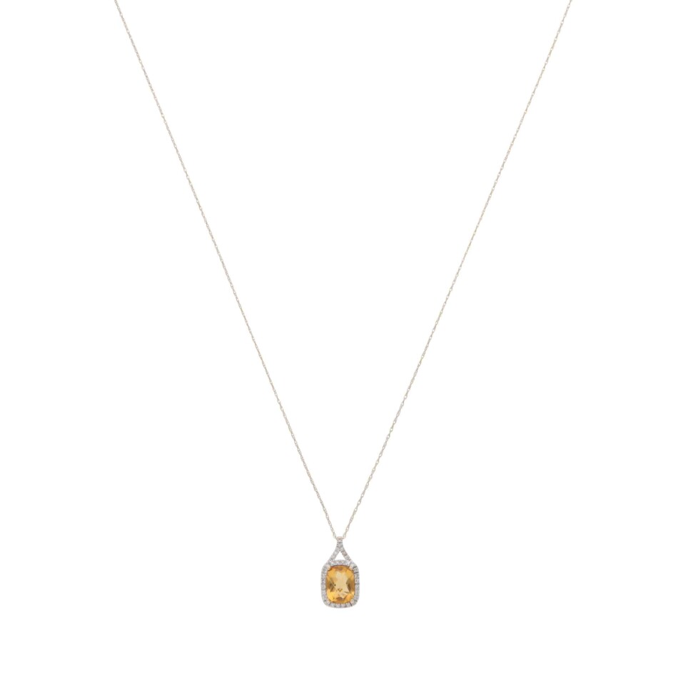 Contemporary Citrine and Diamond Pendant Necklace in Yellow Gold