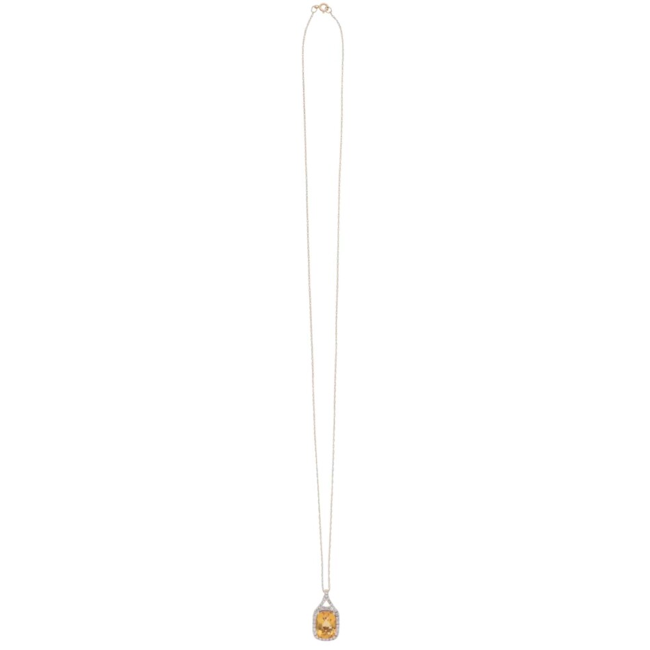 Contemporary Citrine and Diamond Pendant Necklace in Yellow Gold