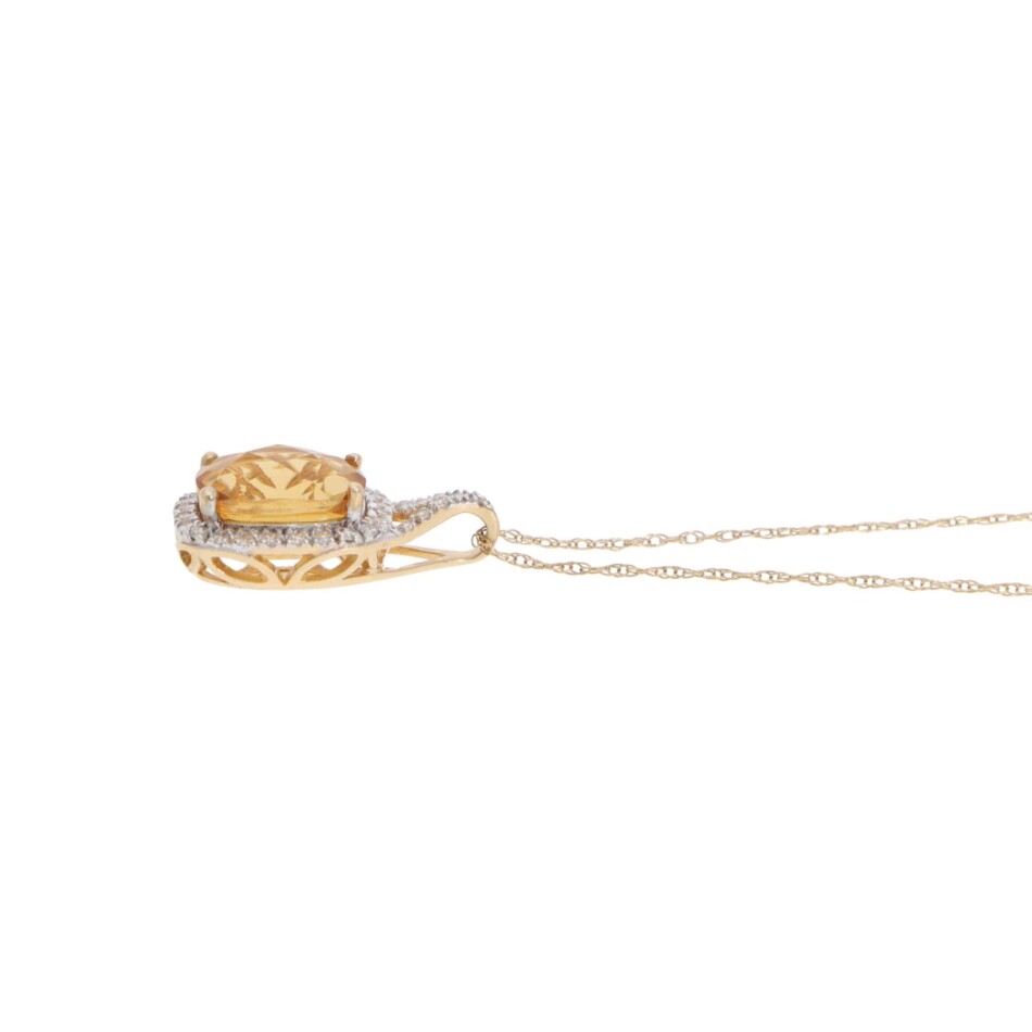 Contemporary Citrine and Diamond Pendant Necklace in Yellow Gold