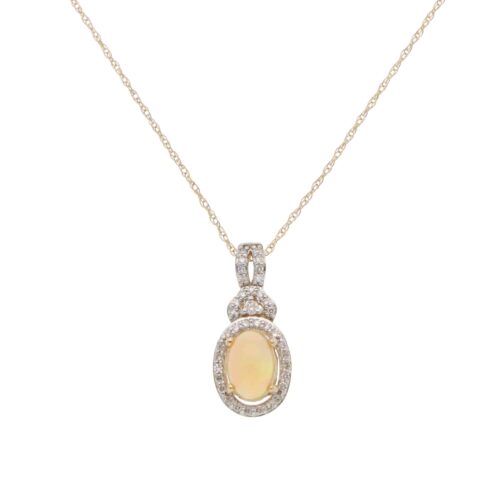Contemporary Opal and Diamond Pendant Necklace in Yellow Gold