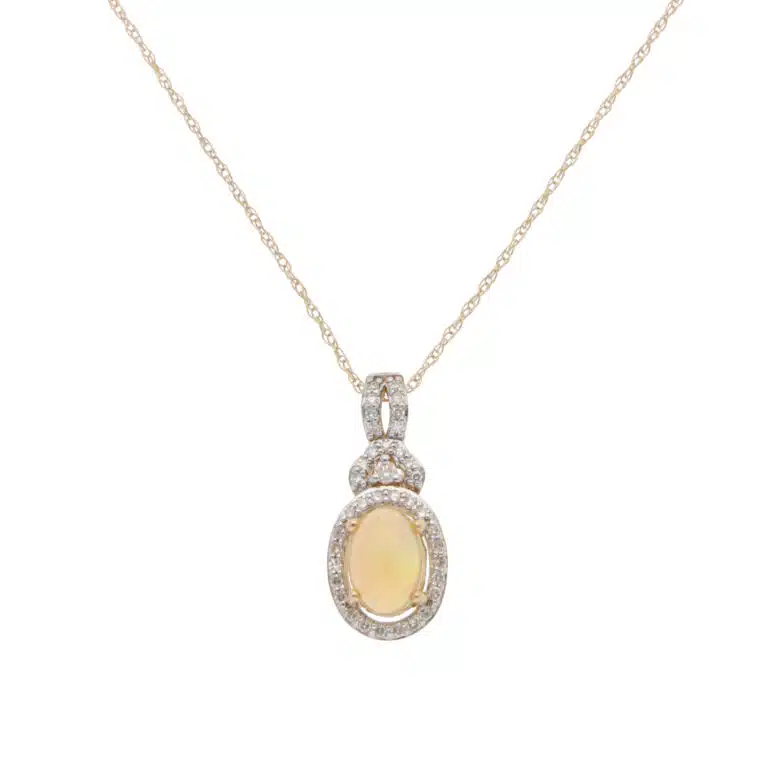 Contemporary Opal and Diamond Pendant Necklace in Yellow Gold