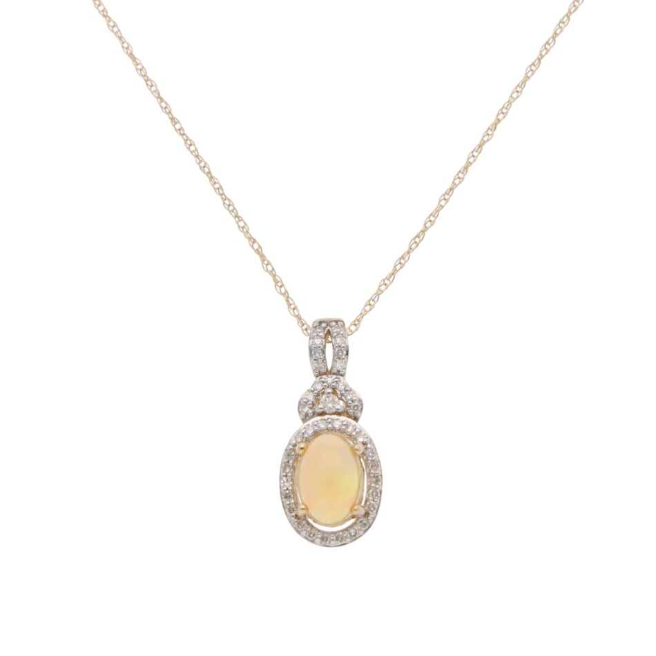 Contemporary Opal and Diamond Pendant Necklace in Yellow Gold