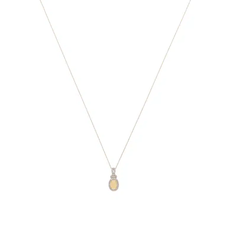 Contemporary Opal and Diamond Pendant Necklace in Yellow Gold