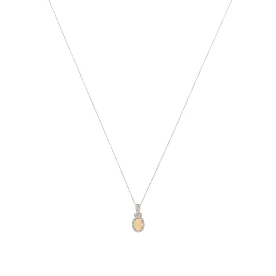 Contemporary Opal and Diamond Pendant Necklace in Yellow Gold
