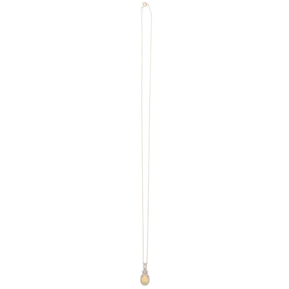 Contemporary Opal and Diamond Pendant Necklace in Yellow Gold