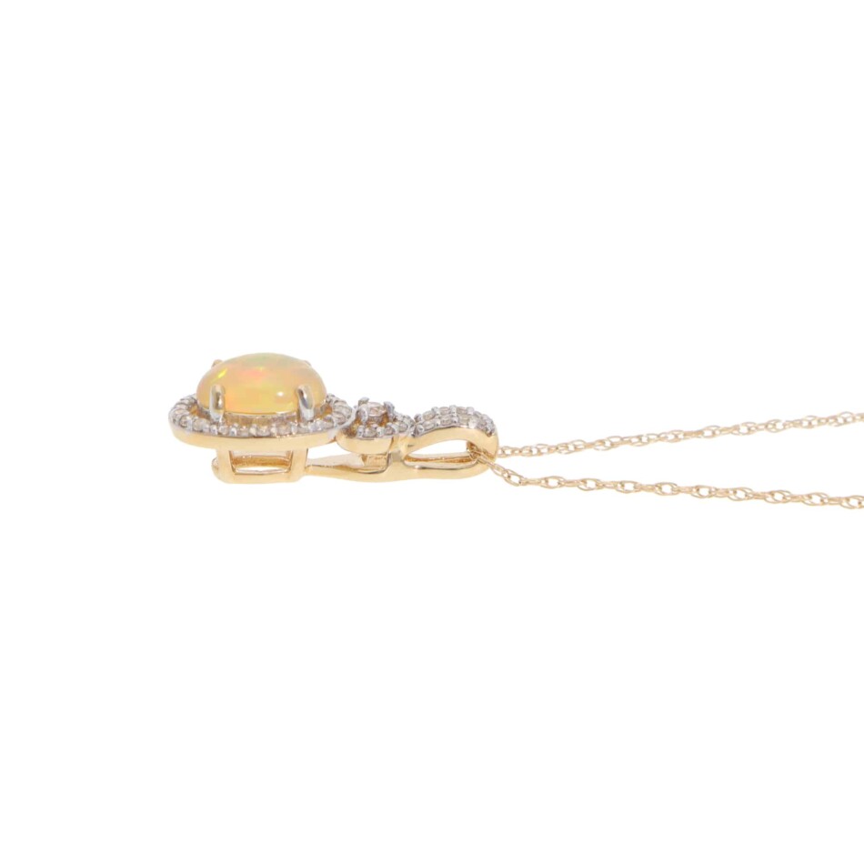 Contemporary Opal and Diamond Pendant Necklace in Yellow Gold