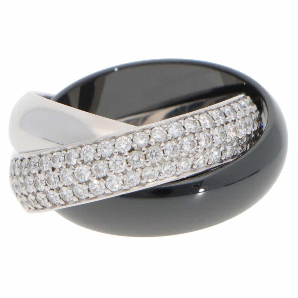 Vintage Cartier Diamond and Ceramic Trinity Ring LM, Size 52
