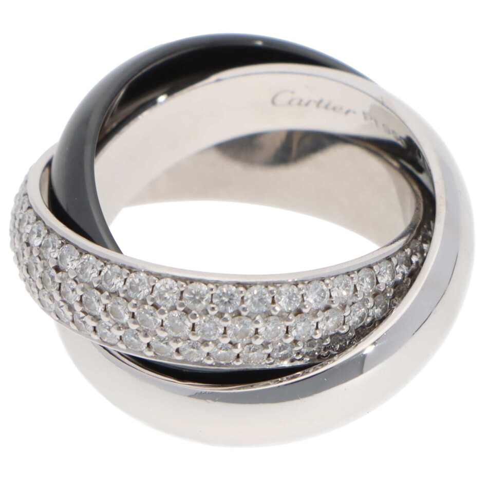 Vintage Cartier Diamond and Ceramic Trinity Ring LM, Size 52