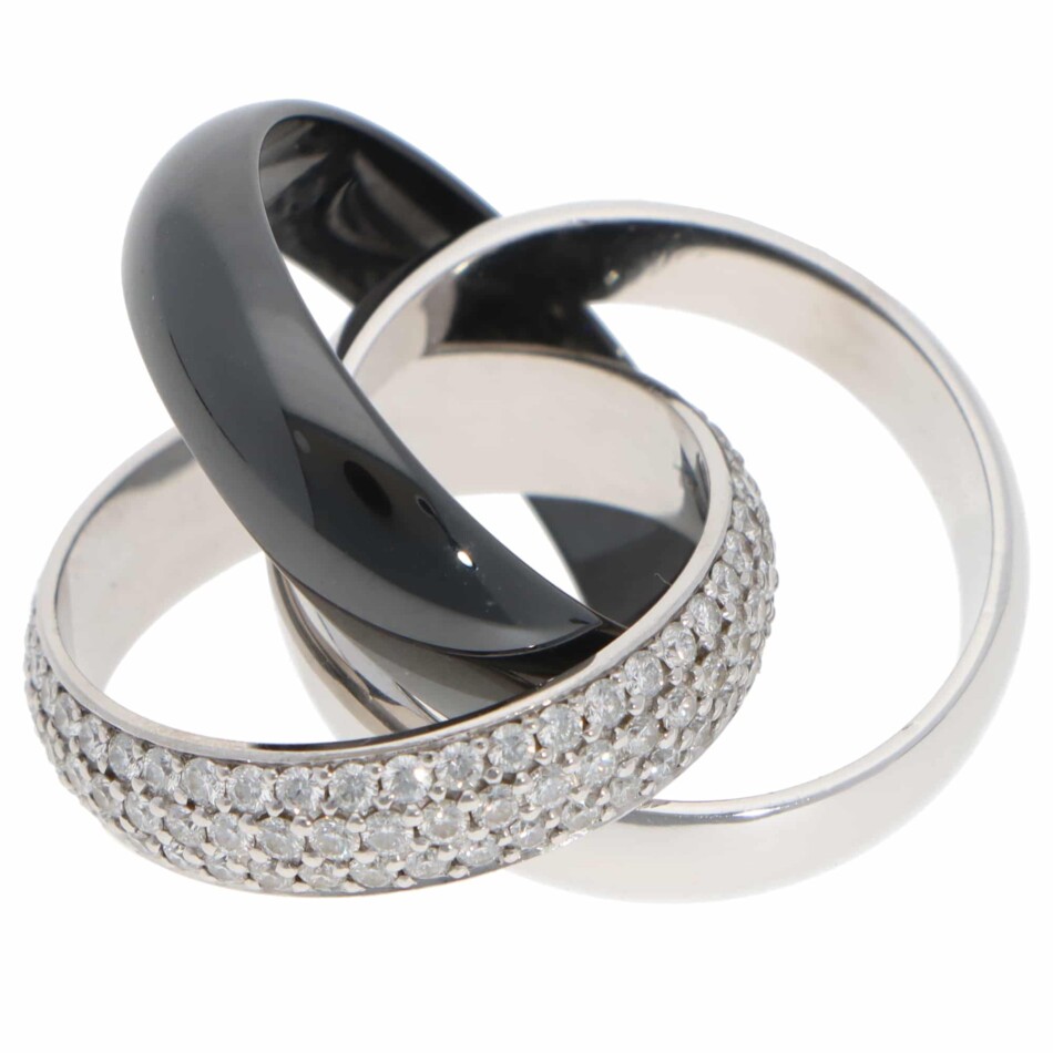 Vintage Cartier Diamond and Ceramic Trinity Ring LM, Size 52