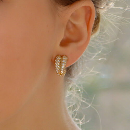 Vintage Cartier Diamond Hoop Earrings in Yellow Gold