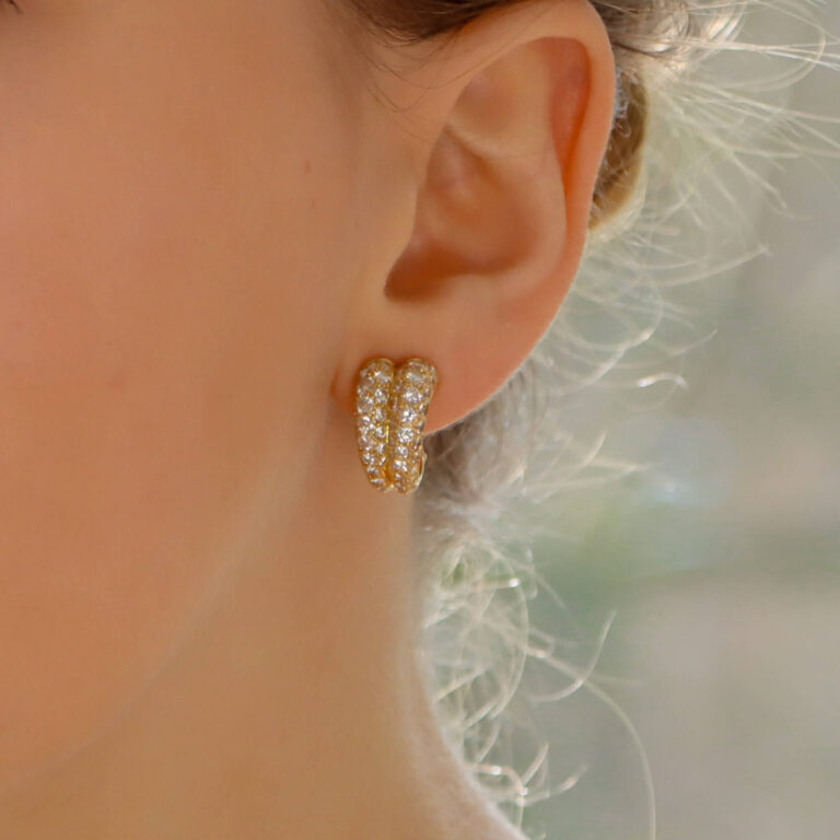 Vintage Cartier Diamond Hoop Earrings in Yellow Gold