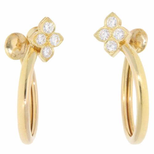 Vintage Cartier Hindu Diamond Hoop Earrings in Yellow Gold