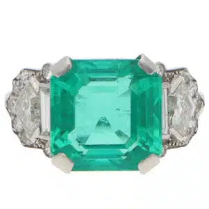 Vintage Certified Colombian Emerald and Diamond Ring