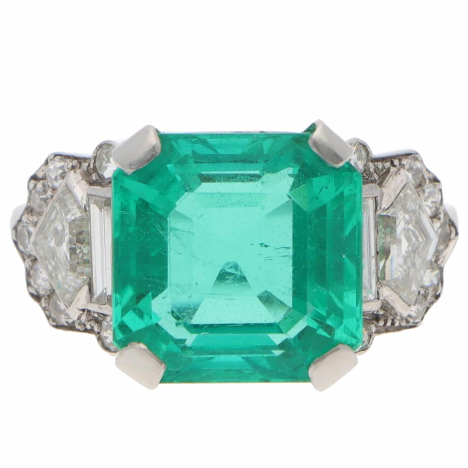 Vintage Certified Colombian Emerald and Diamond Ring