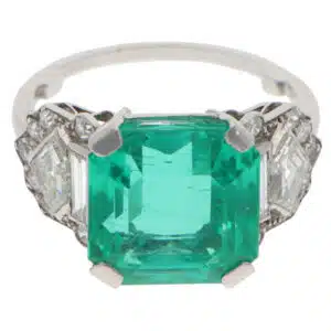 Vintage Certified Colombian Emerald and Diamond Ring