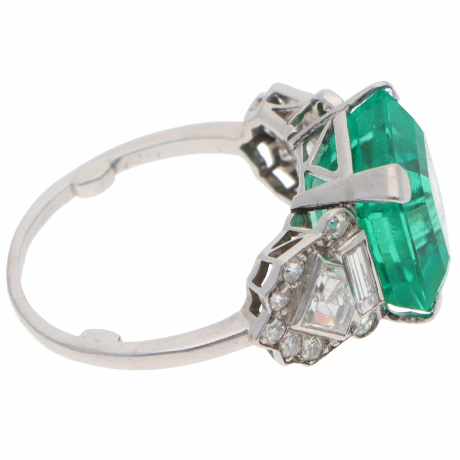 Vintage Certified Colombian Emerald and Diamond Ring