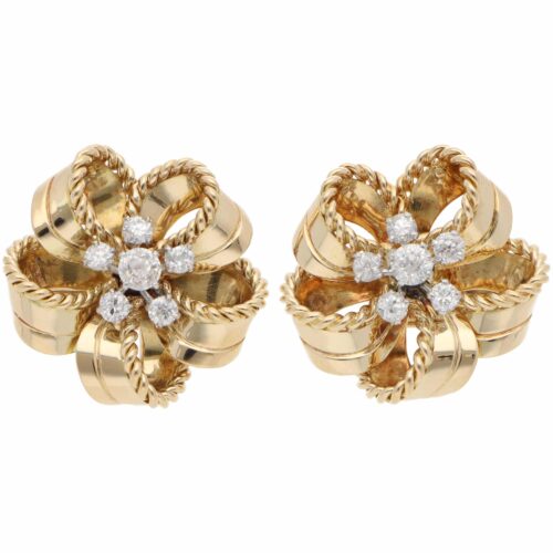 Vintage Cartier 1960s Diamond Earrings in Yellow Gold