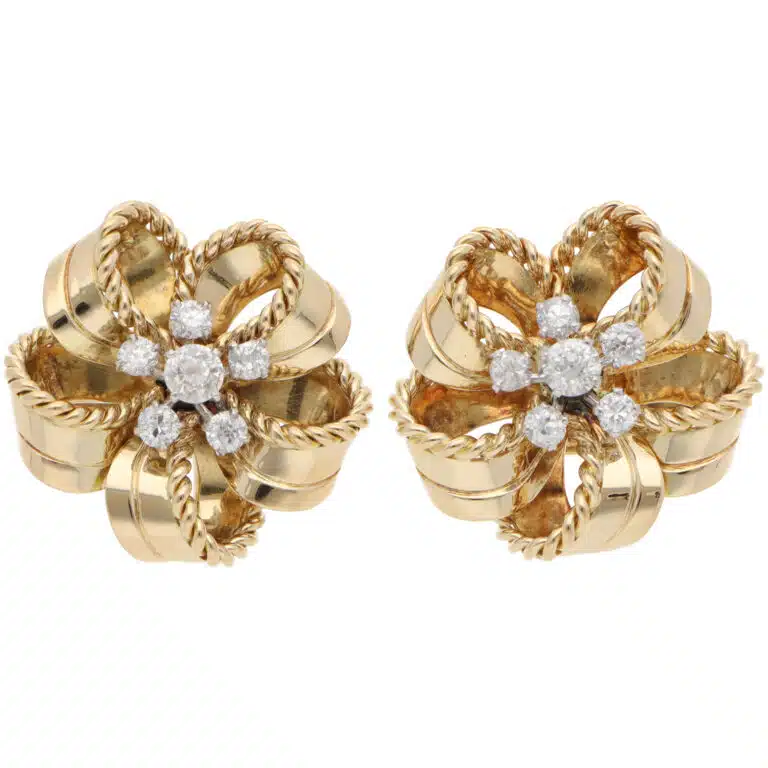 Vintage Cartier 1960s Diamond Earrings in Yellow Gold