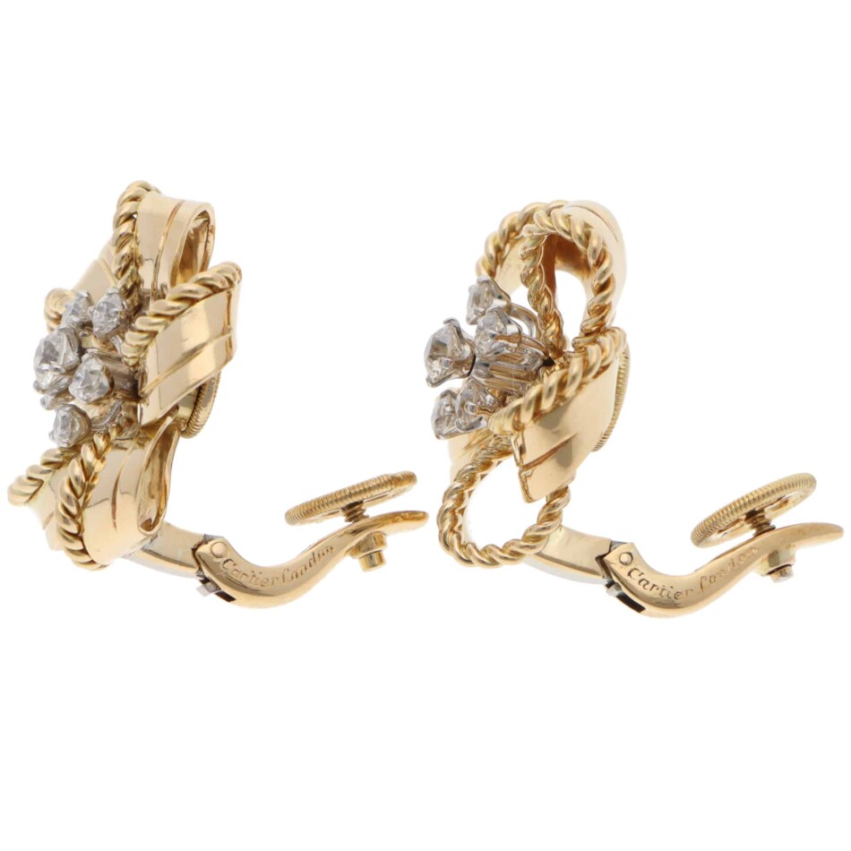 Vintage Cartier 1960s Diamond Earrings in Yellow Gold