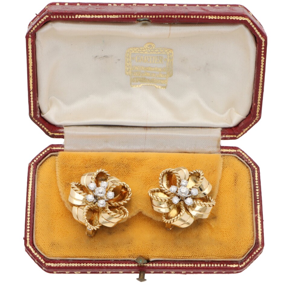 Vintage Cartier 1960s Diamond Earrings in Yellow Gold