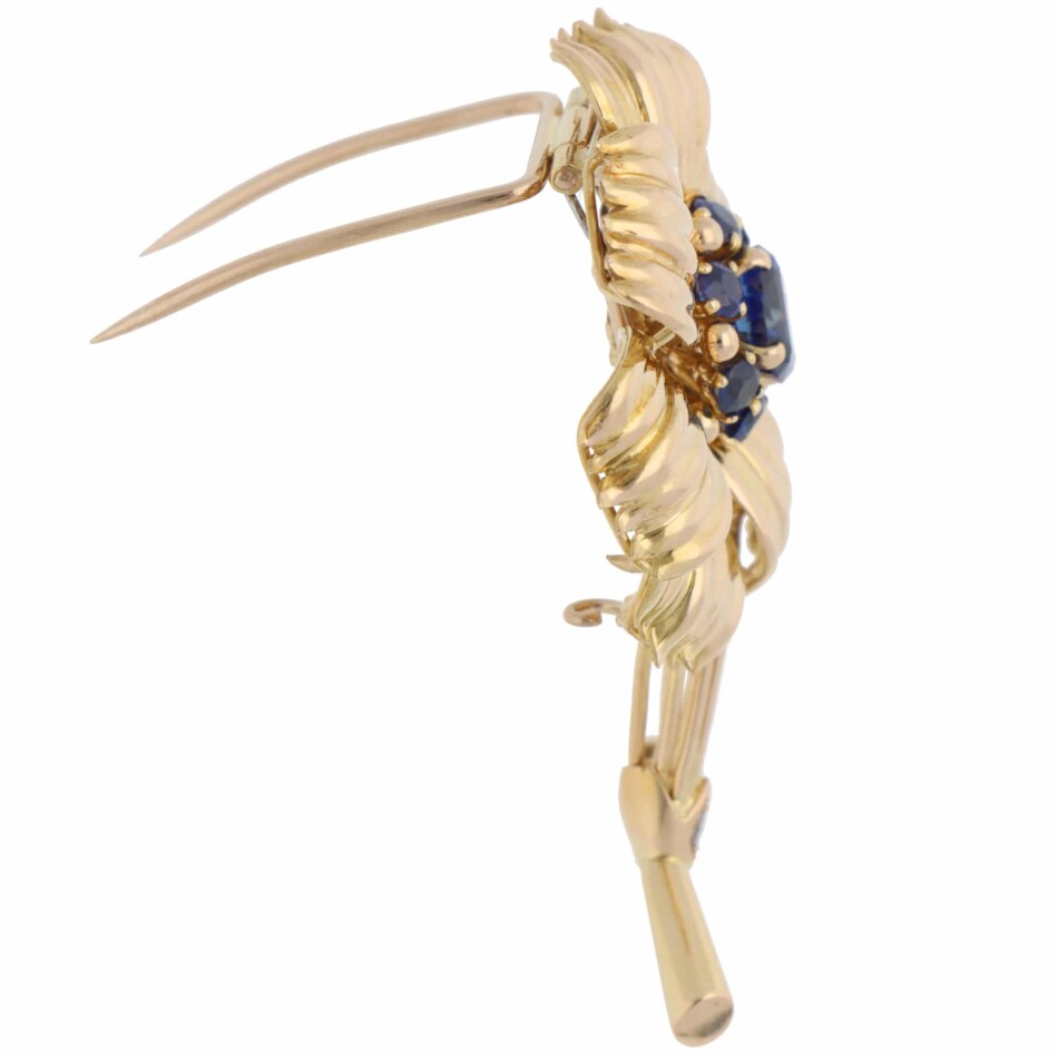Vintage Cartier 1960s Sapphire Floral Brooch in Yellow Gold