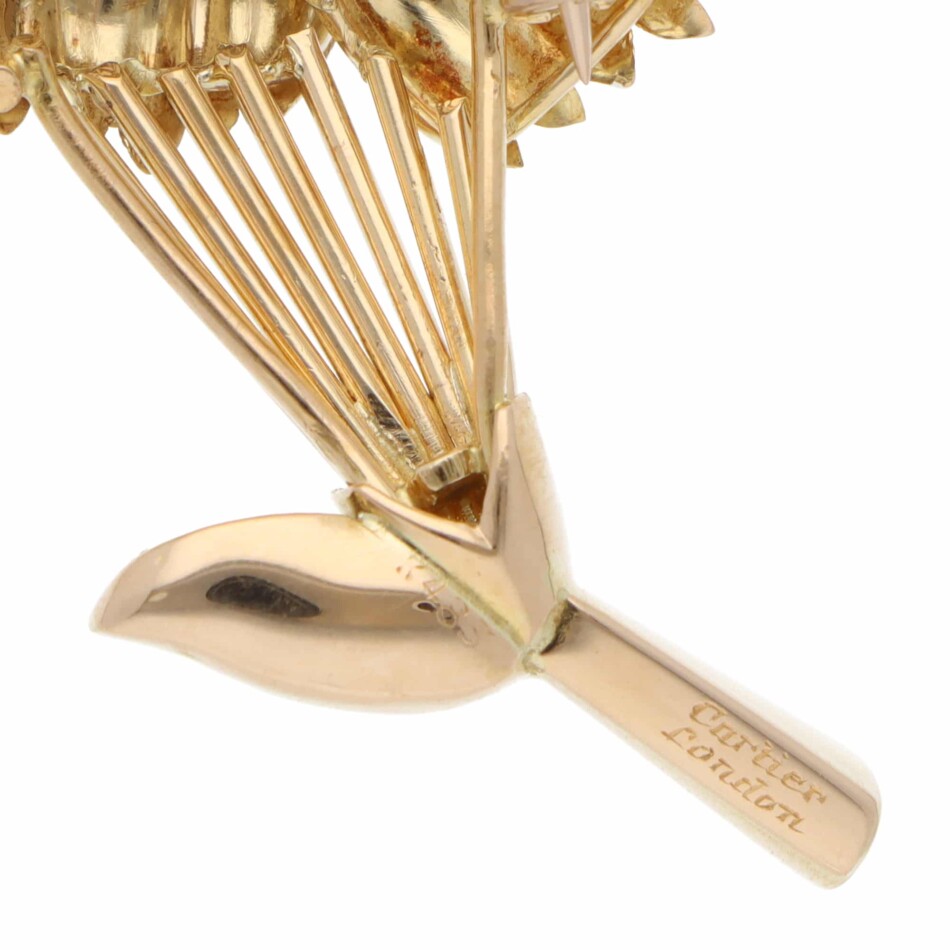 Vintage Cartier 1960s Sapphire Floral Brooch in Yellow Gold