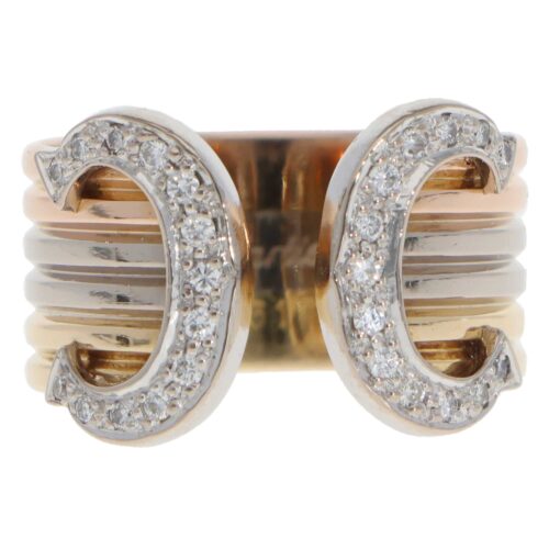 Vintage C de Cartier Diamond Open Band Ring in Gold, Size 56