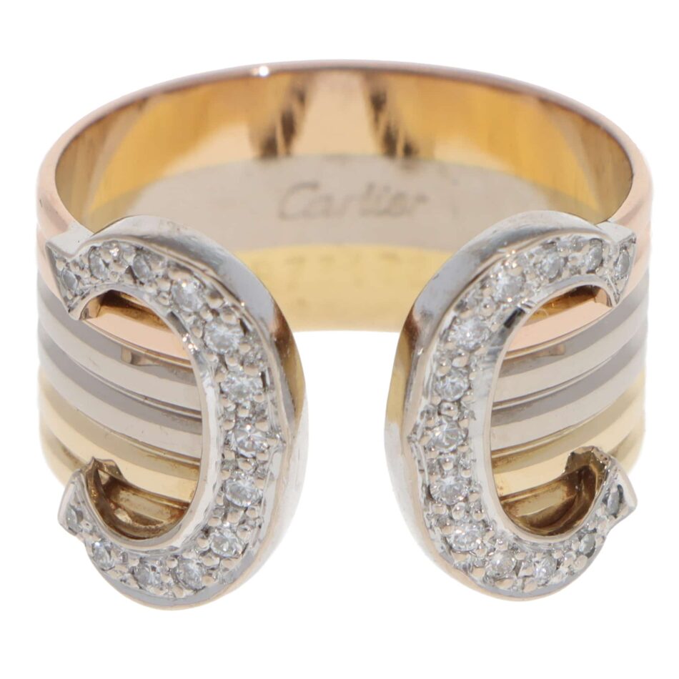 Vintage C de Cartier Diamond Open Band Ring in Gold, Size 56
