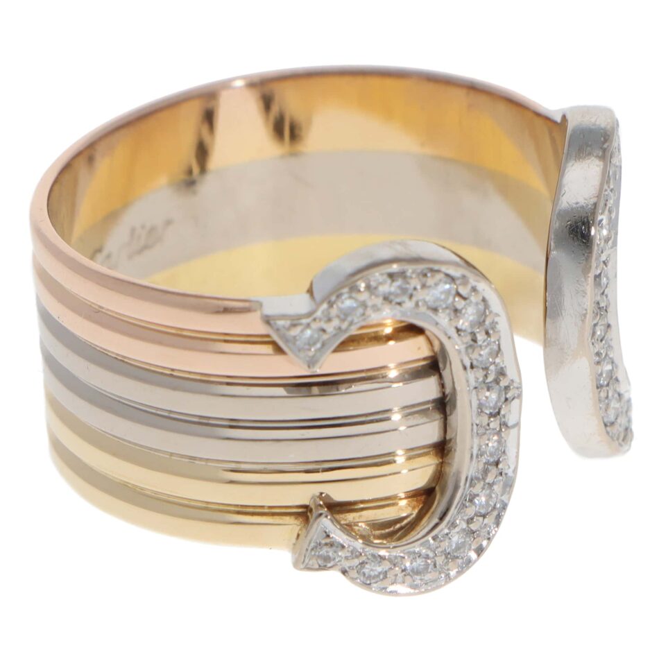 Vintage C de Cartier Diamond Open Band Ring in Gold, Size 56