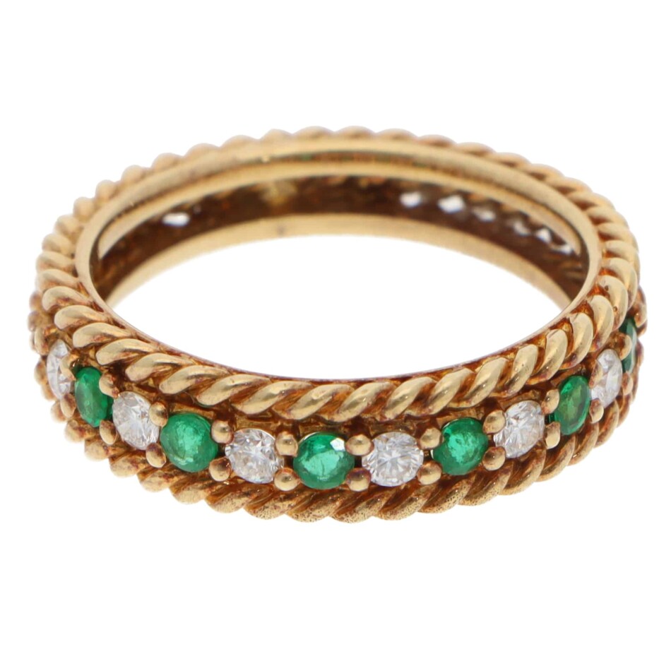 Vintage Christian Dior Emerald and Diamond Rope Ring