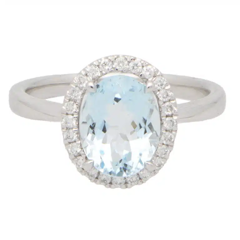 Vintage Aquamarine and Diamond Halo Cluster Ring in White Gold