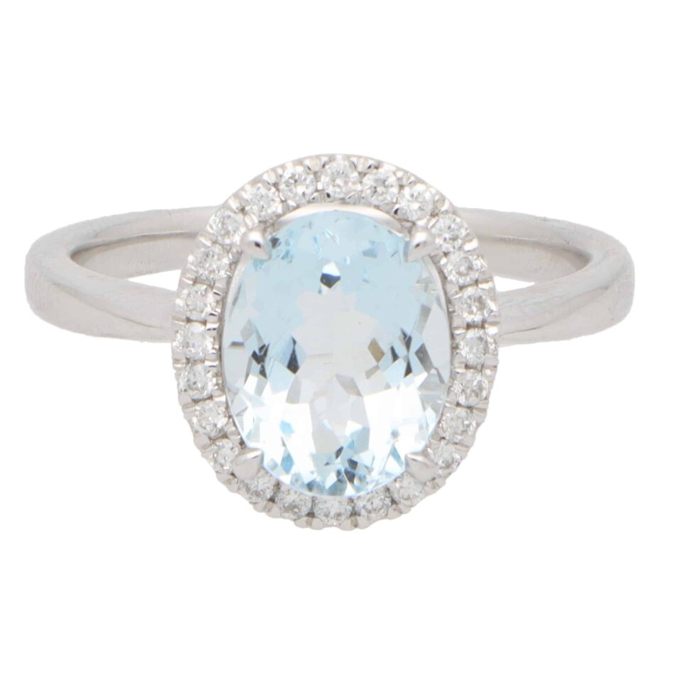 Vintage Aquamarine and Diamond Halo Cluster Ring in White Gold
