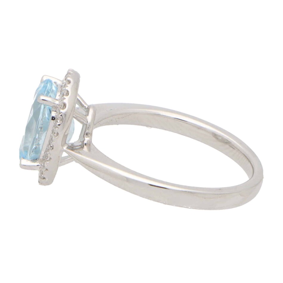 Vintage Aquamarine and Diamond Halo Cluster Ring in White Gold