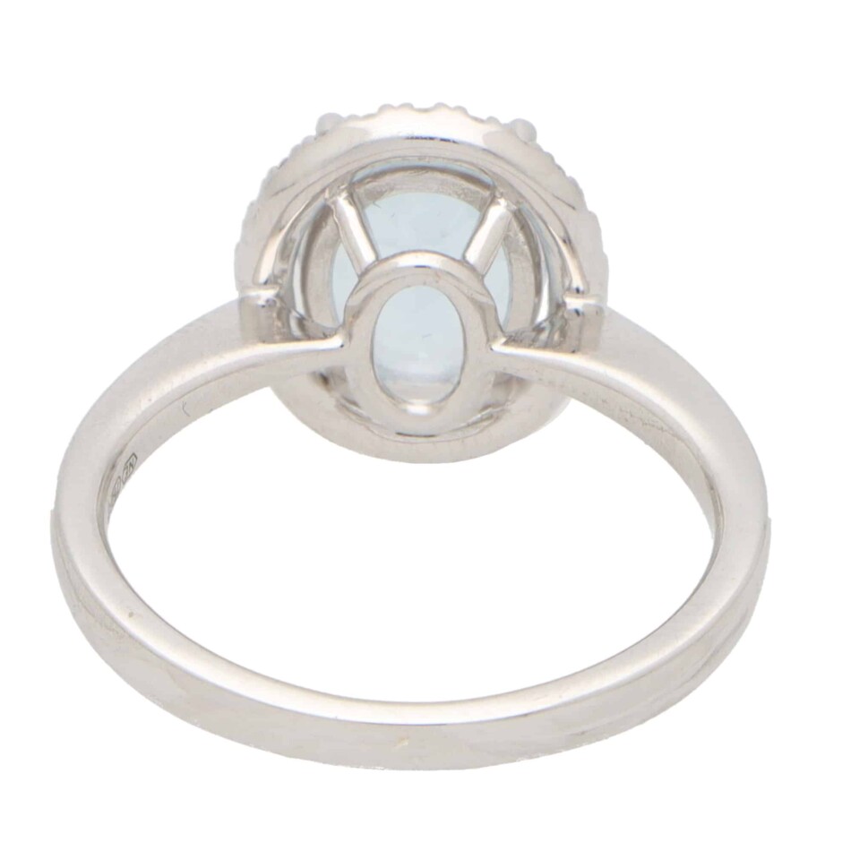 Vintage Aquamarine and Diamond Halo Cluster Ring in White Gold
